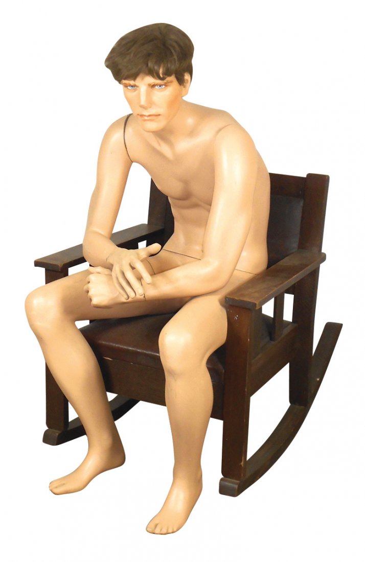 Clothing store mannequin, male, seated, composition, (1 of 1)