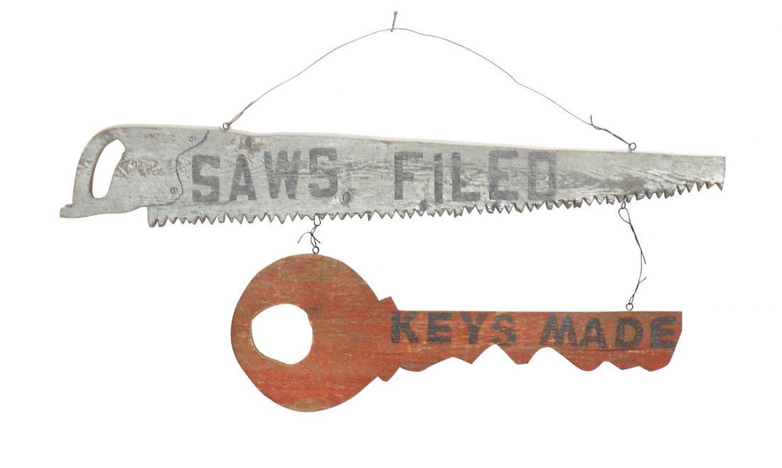 Hardware store trade signs (2), Saws Filed & Keys Made, (1 of 1)