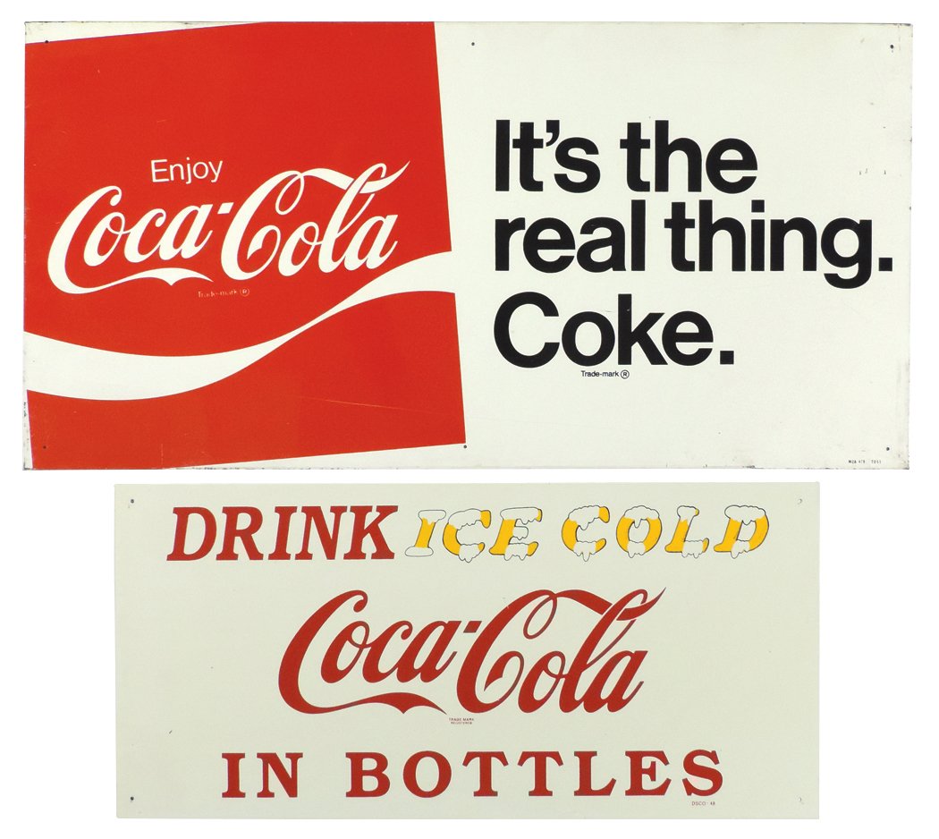 Coca-Cola signs (2), Drink Ice Cold in Bottles, tin, (1 of 1)