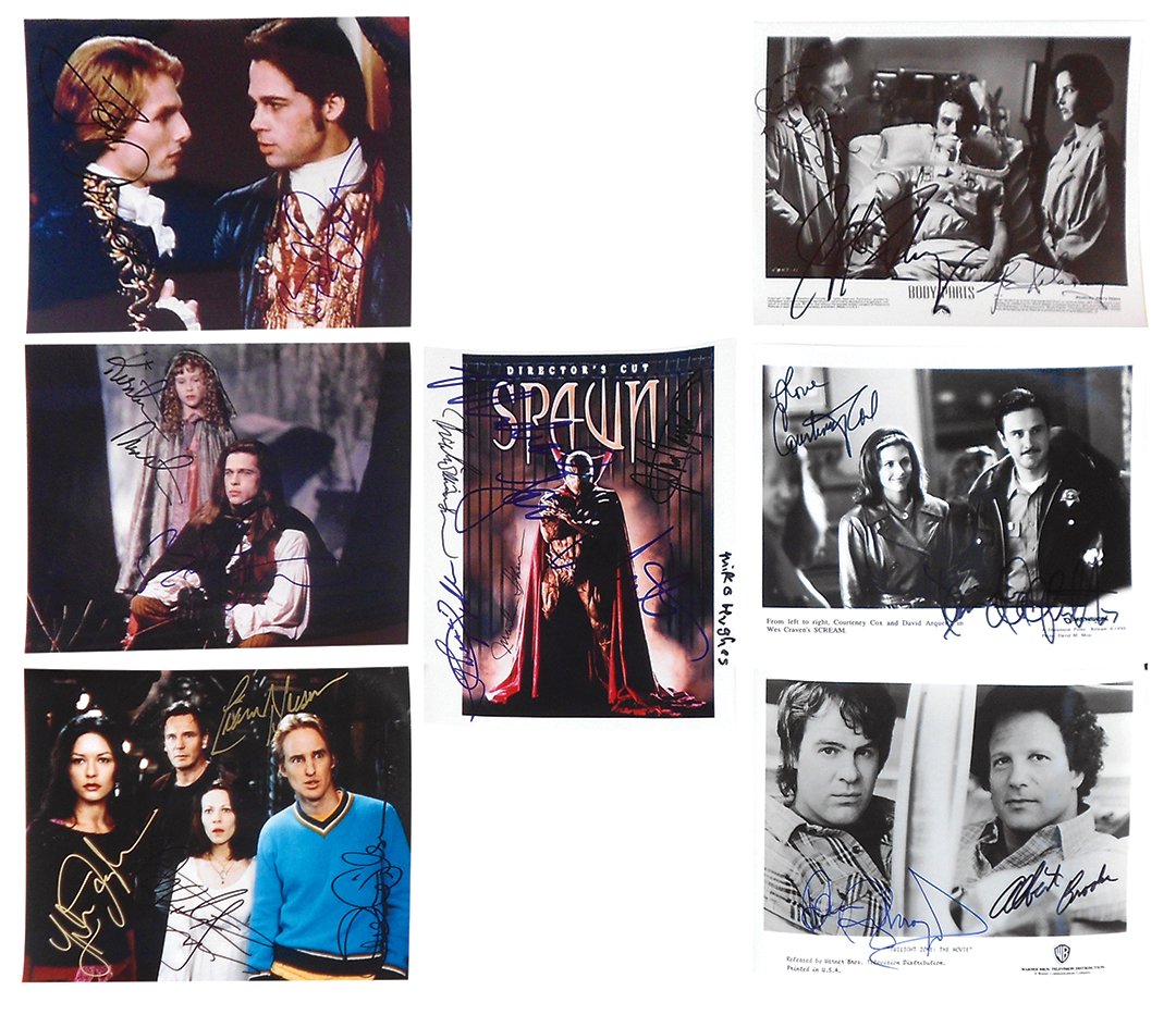 Autographed photos (7), Body Parts-Fahey, Duncan,: Autographed photos (7), Body Parts-Fahey, Duncan, Delaney; Interview with the Vampire (2)-Cruise, Pitt, Dunst; Twilight Zone: The Movie-Aykroyd, Brooks; Scream-Arquette, Cox; The Haunting-Neeson, Zeta