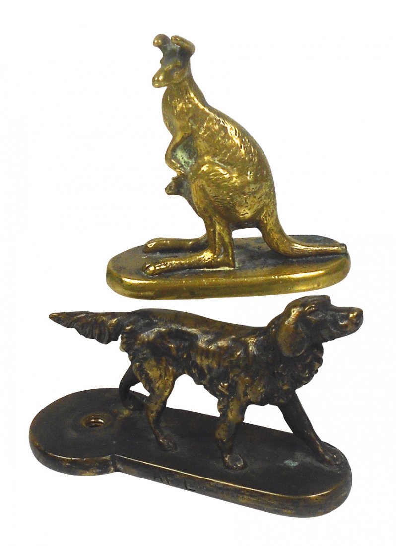 Mascot hood ornaments (2), Hunting Dog, bronze, signed (1 of 1)