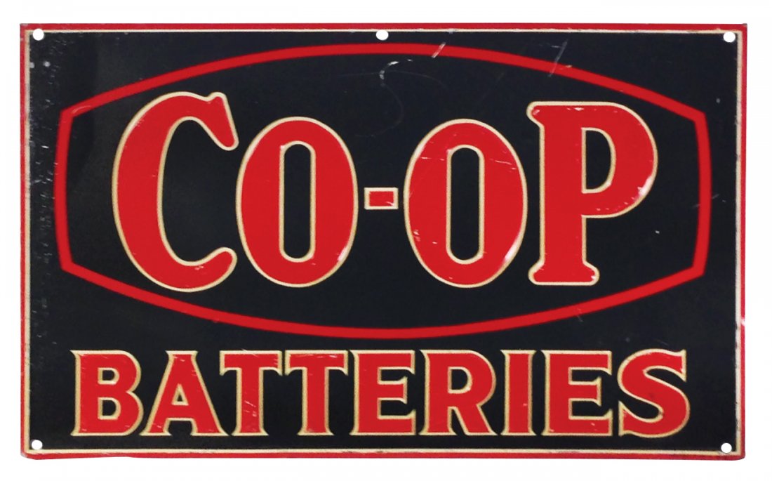 Automotive sign, CO-OP Batteries, litho on embossed met (1 of 1)