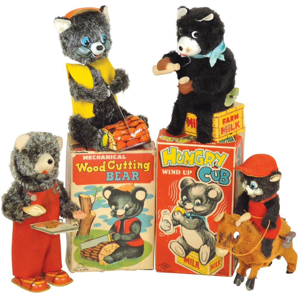 Toys (4), Japanese windups, Wood Cutting Bear w/box, (1 of 1)