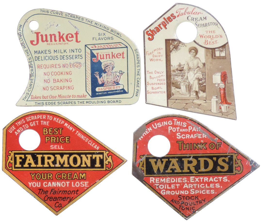 Advertising pot scrapers (4), Sharples Cream Separator, (1 of 1)