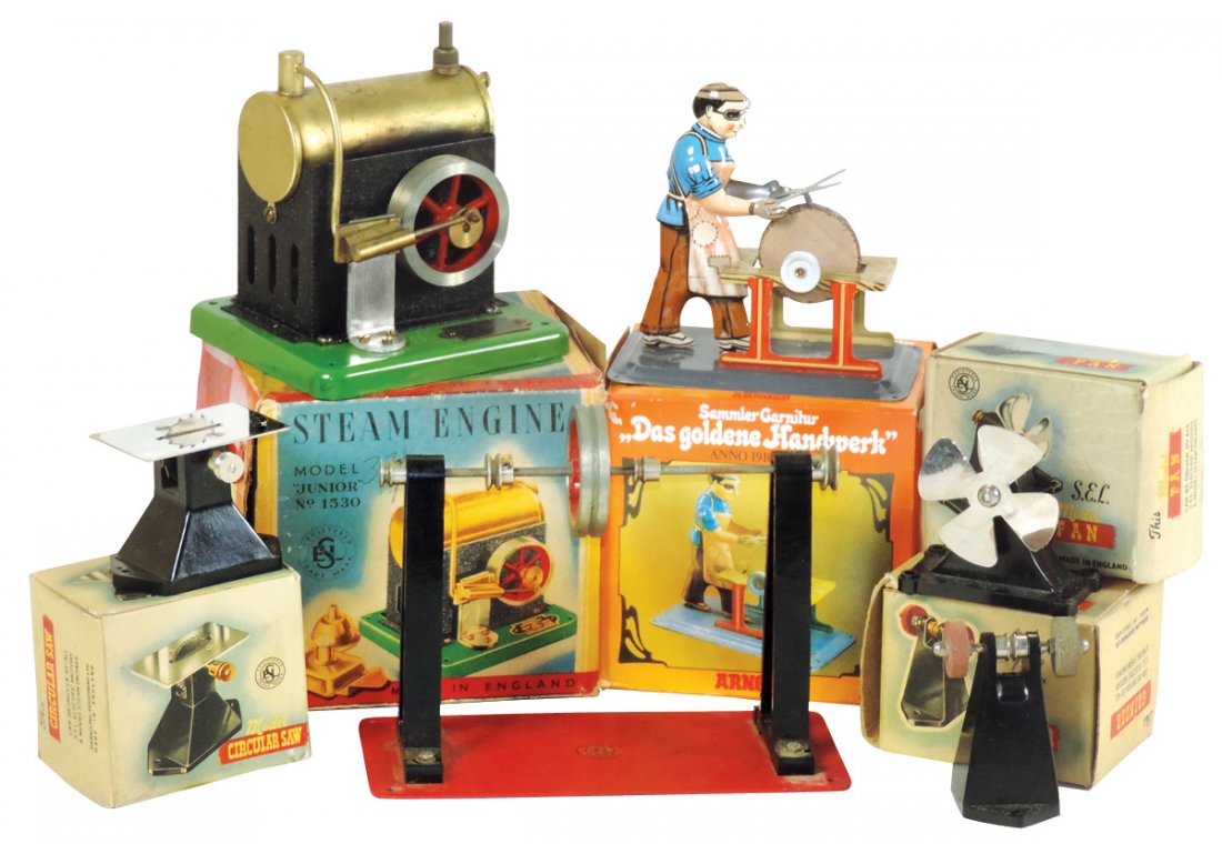 Steam toys w/boxes (6), SEL Line Shaft, SEL Fan No. (1 of 1)