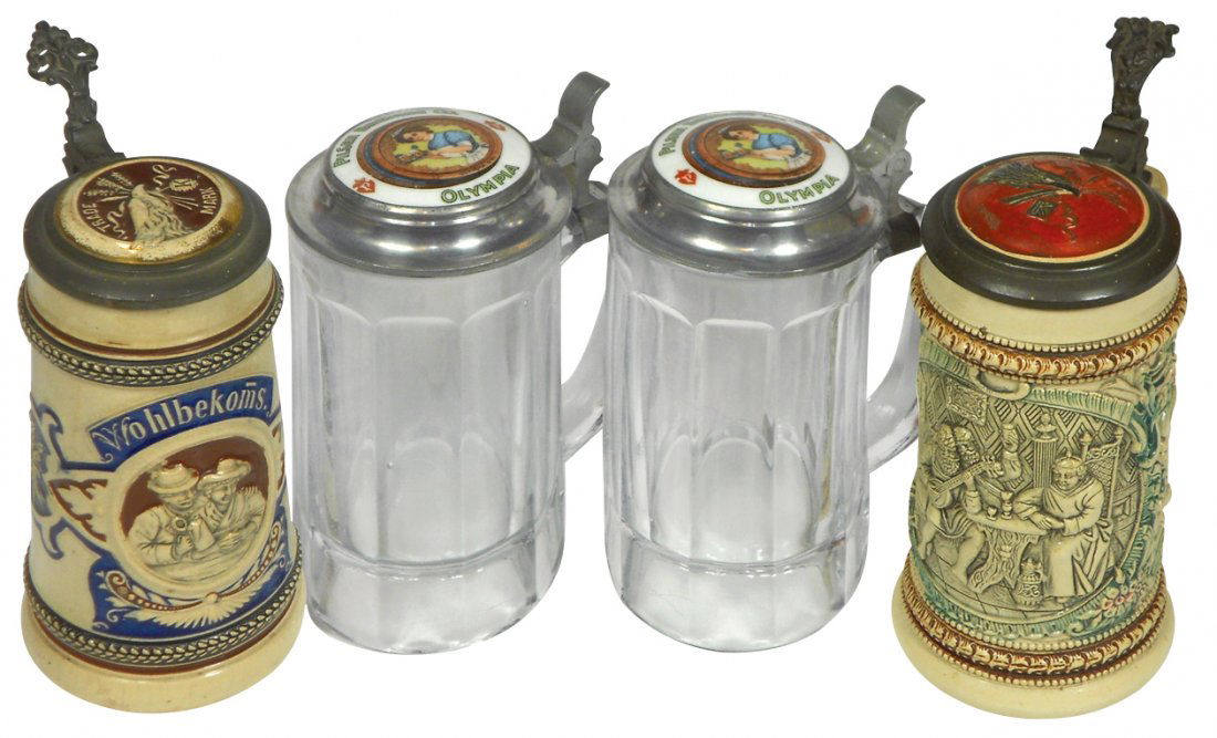 Breweriana steins (4), (2) w/adv from Pilsen Brewing (1 of 1)