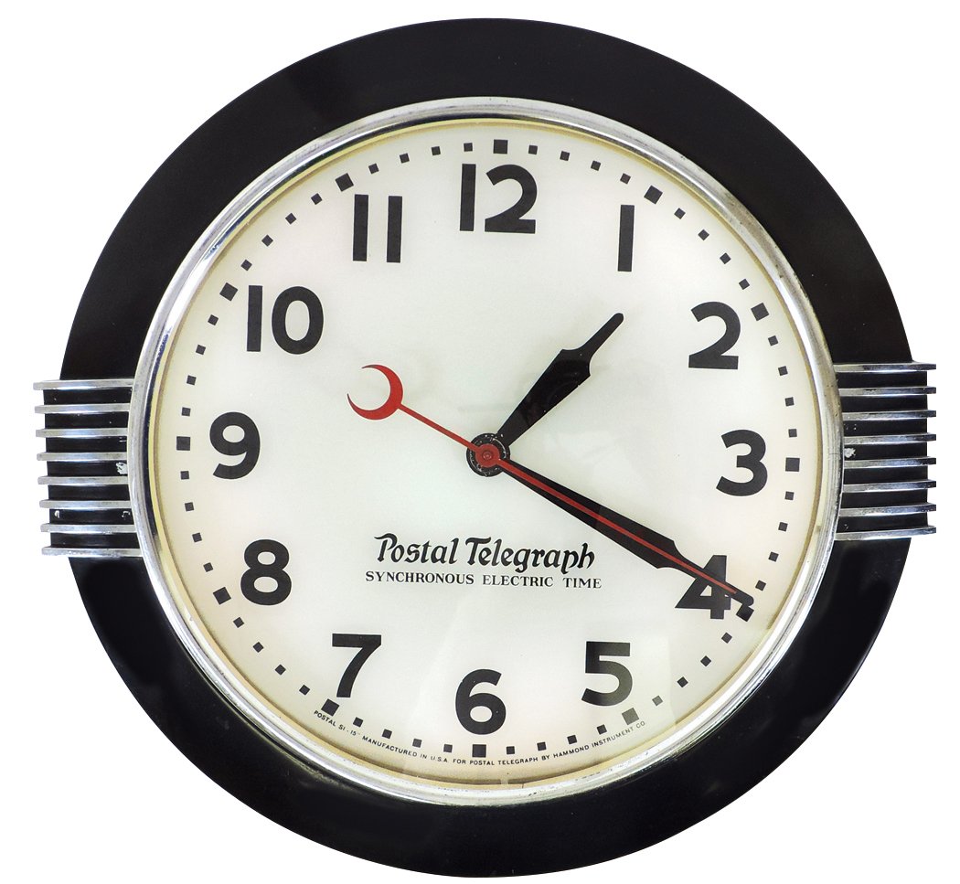 Postal telegraph Electric Clock, Deco black metal & (1 of 2)