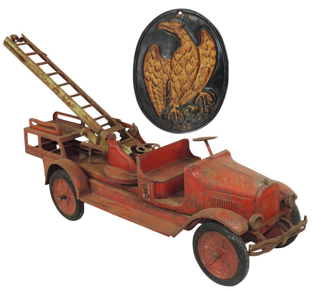 Toy fire truck & fire mark, Buddy L CFD ladder truck, (1 of 1)