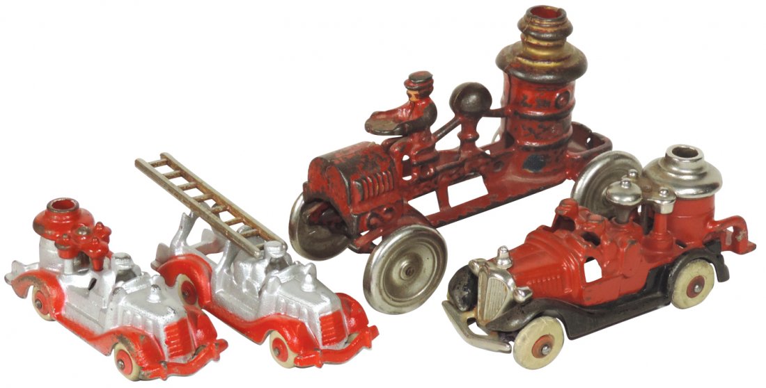 Toy fire trucks (4), all cast iron, Hubley #2281 w/orig (1 of 1)