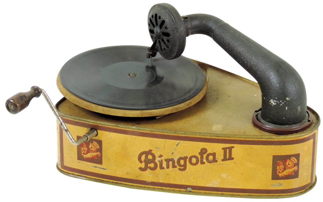 Phonograph, Bing Bingola II, c.1930, ham can shaped (1 of 1)