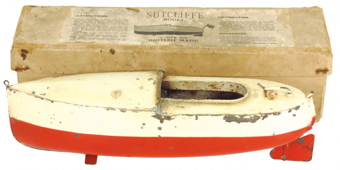 Motor boat w/box, J. W. Sutcliffe Pop Pop Boat, c.1920, (1 of 1)