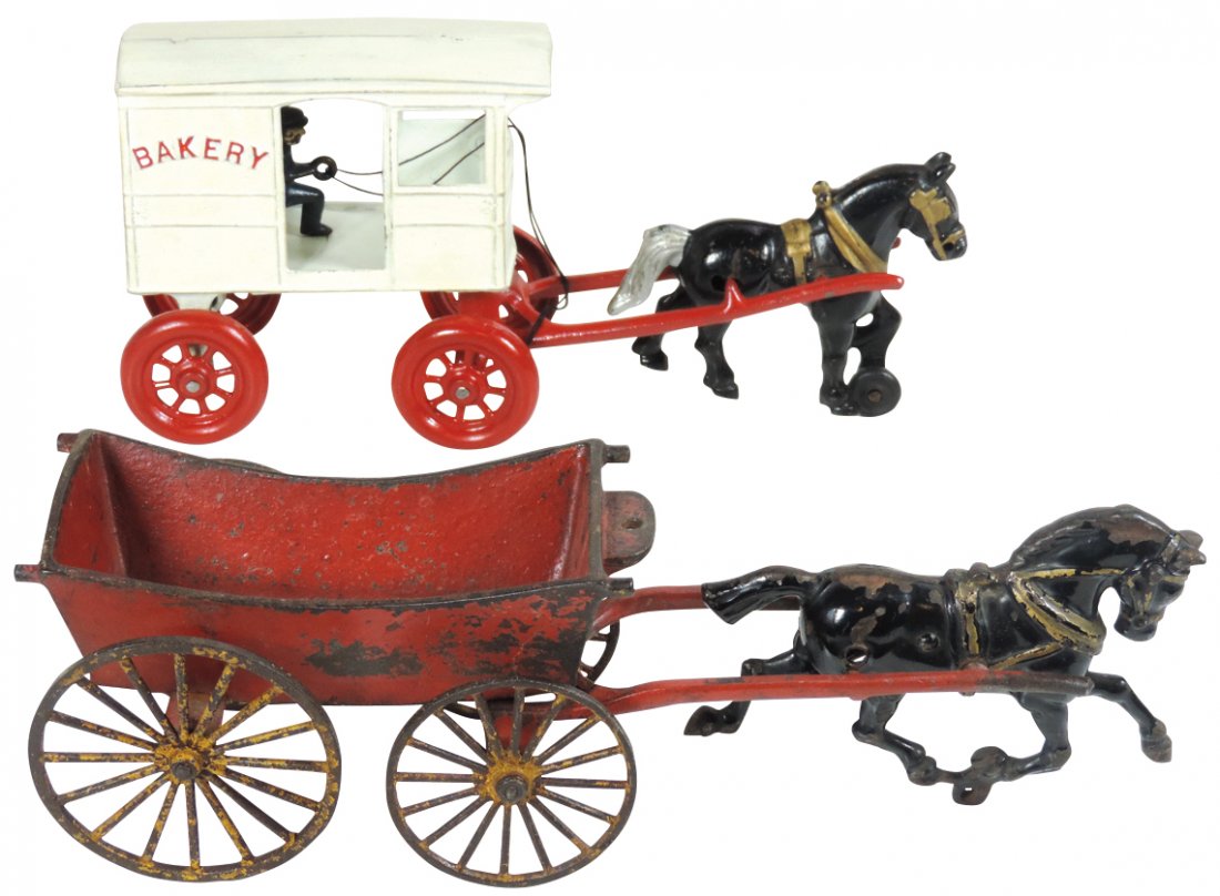 Toys (2), both cast iron, horse-drawn bakery wagon (1 of 1)