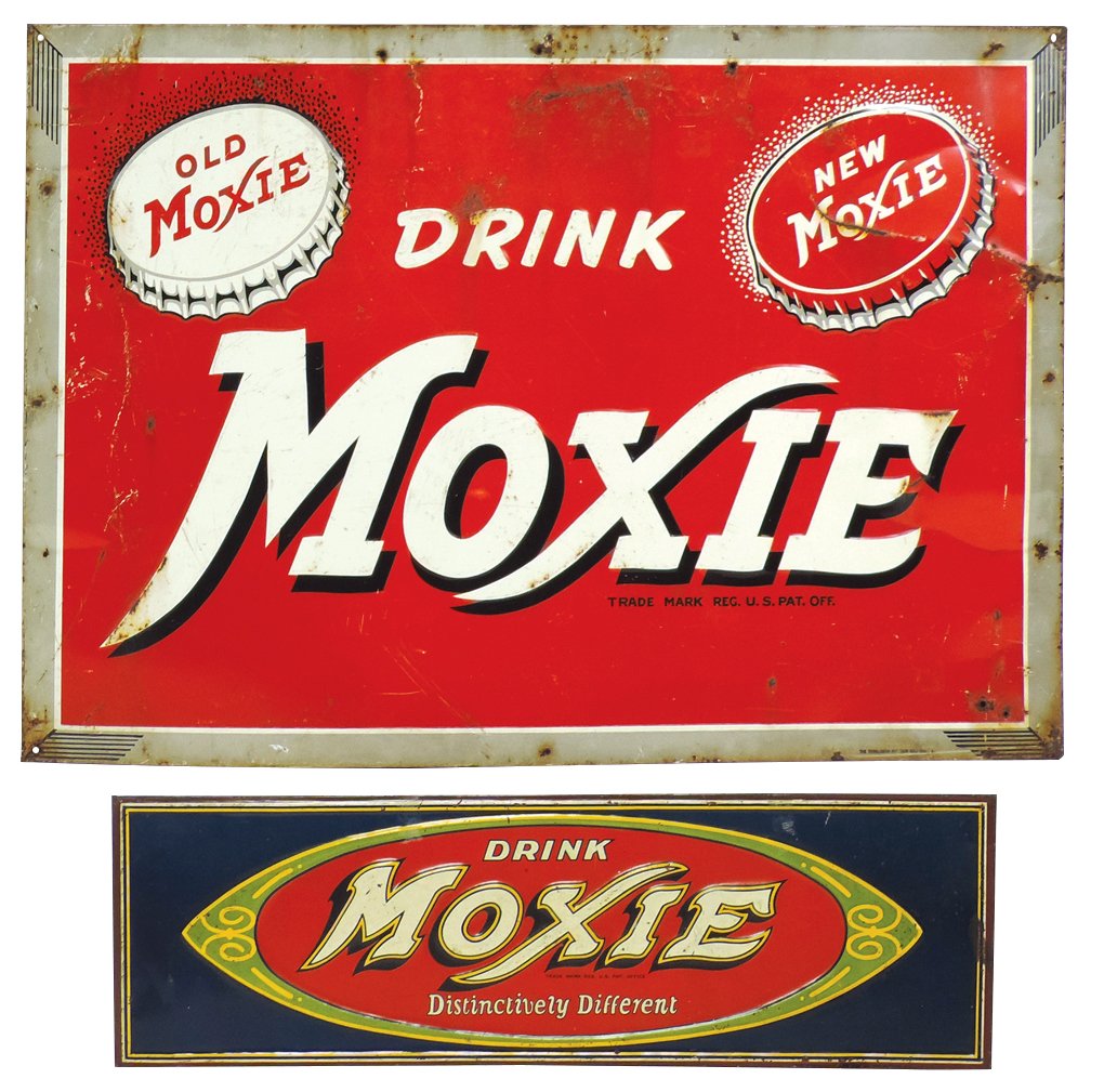 Soda fountain signs (2), Moxie, both embossed metal, (1 of 1)