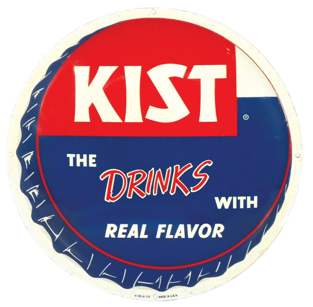 Soda fountain signs (3), Kist bottle cap, embossed (1 of 2)