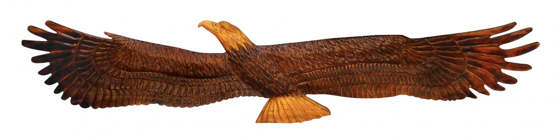 Chainsaw carving, Soaring Eagle, beautifully carved,: Chainsaw carving, Soaring Eagle, beautifully carved, Exc cond, approx 22"H x 84"W.