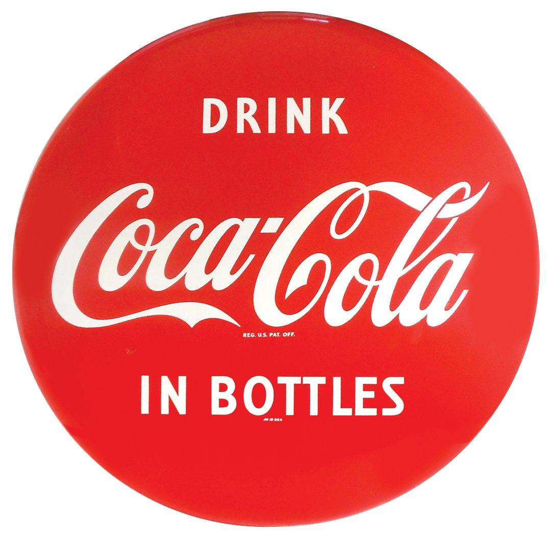 Coca-Cola button sign, "Drink Coca-Cola in Bottles", (1 of 1)