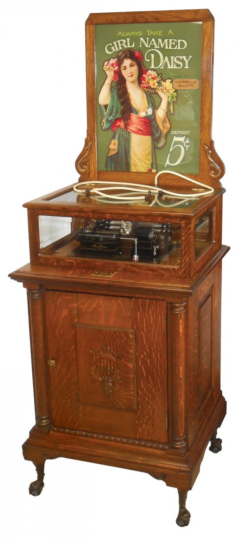 Coin-operated cylinder player, Edison "Eclipse", oak (1 of 1)