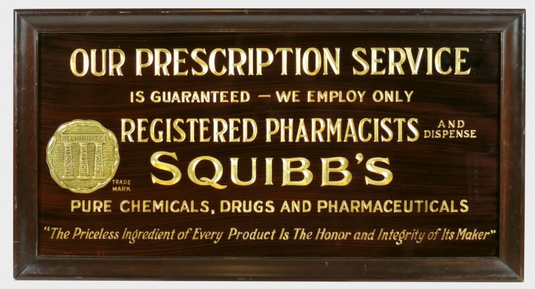 Drug store sign, Squibb's Prescription Service, reverse (1 of 1)