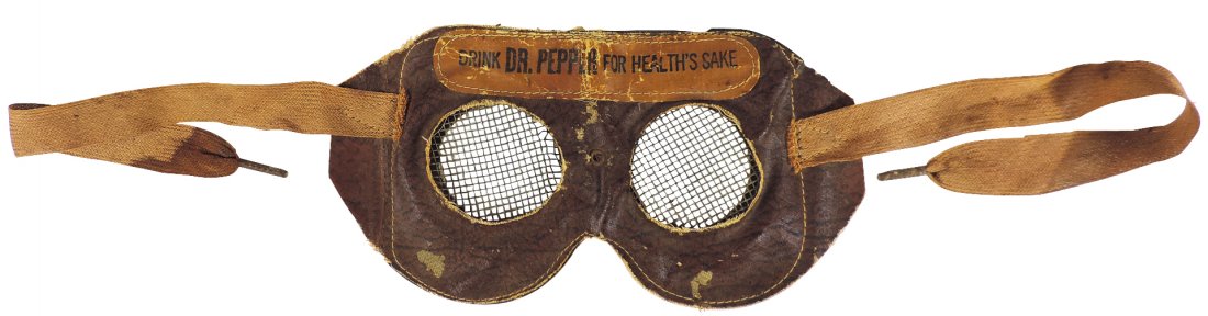Dr. Pepper goggles for punching ball game, a very: Dr. Pepper goggles for punching ball game, a very hard-to-find Dr. Pepper item that reads "Drink Dr. Pepper For Health's Sake", VG cond, 4.25"H x 8.25"W.