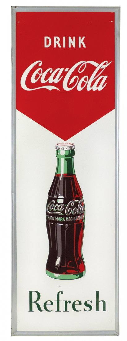 Coca-Cola sign, Refresh, self-framed metal w/bottle, (1 of 1)