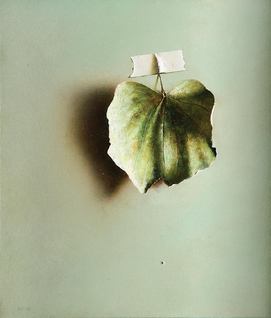Eran Reshef b. 1964: A Leaf, 2014, Oil on wood, 31.5X26.5 cm. Signed. Signed, titled and dated on the reverse.