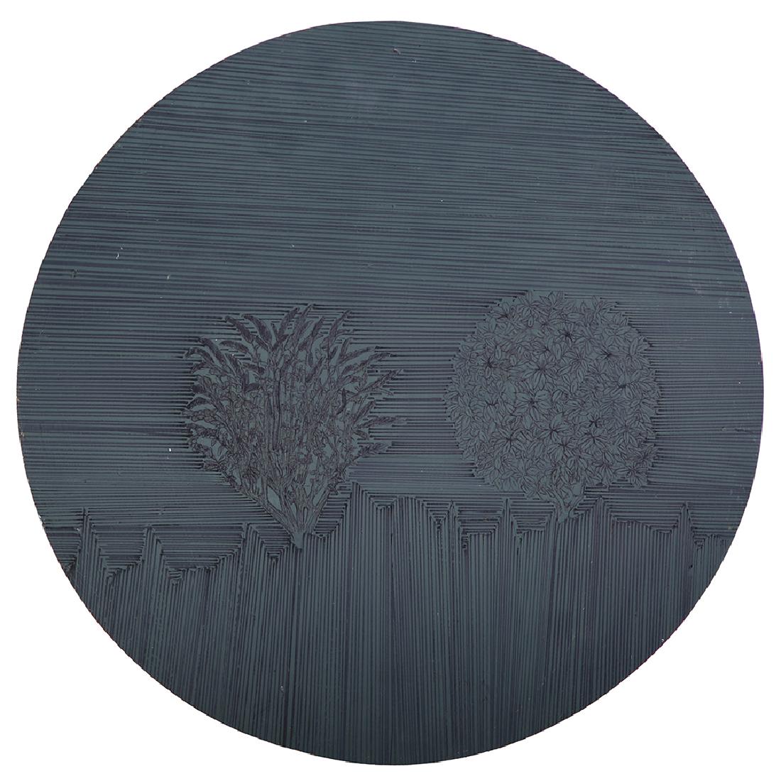 Yehudit Sasportas b. 1969: Trees, 1999, Marker and mixed media on board, diameter: 40 cm. Signed and dated on the reverse.