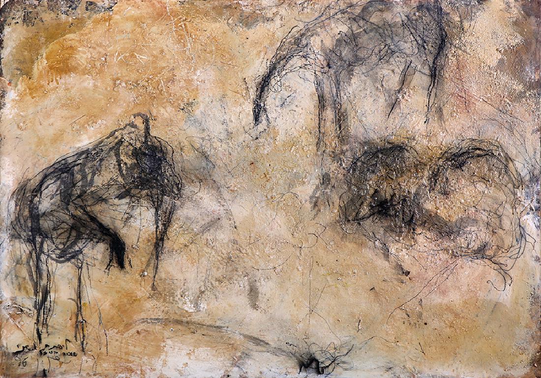 Eran Shakine b. 1962: From the Goat Series, 1996, Oil on paper laid down on canvas, 70X100 cm. Signed and dated.
