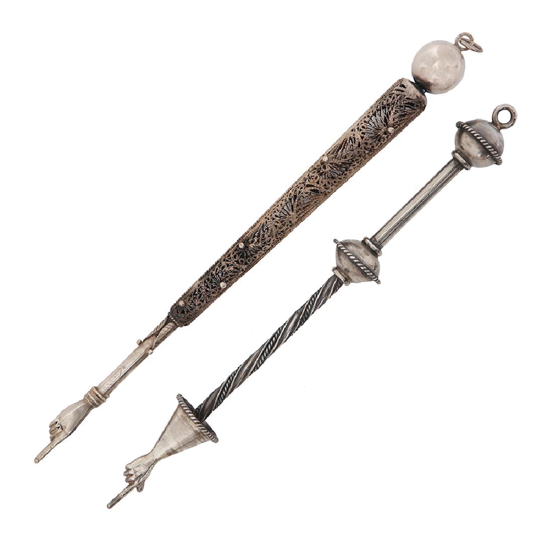 TWO SILVER AND SILVER AND FILIGREE TORAH POINTERS (1 of 1)