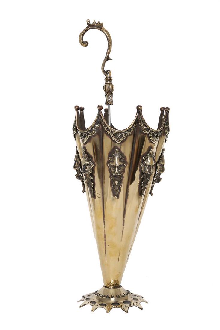 A BRASS CANE OR UMBRELLA STAND: In the form of a large umbrella 66 cm high