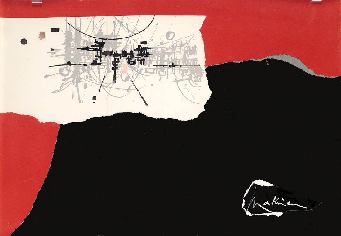 Georges Mathieu 1921 - 2012: Untitled, Gouache and collage on paper, 48x67 cm. Signed.