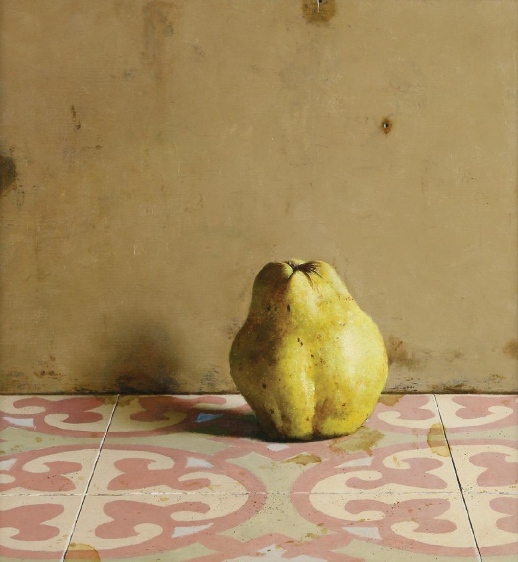 Eran Reshef b. 1964( Israeli ): Quince, 2012, Oil on wood, 35X32 cm. Signed and dated. Signed and dated on the reverse.