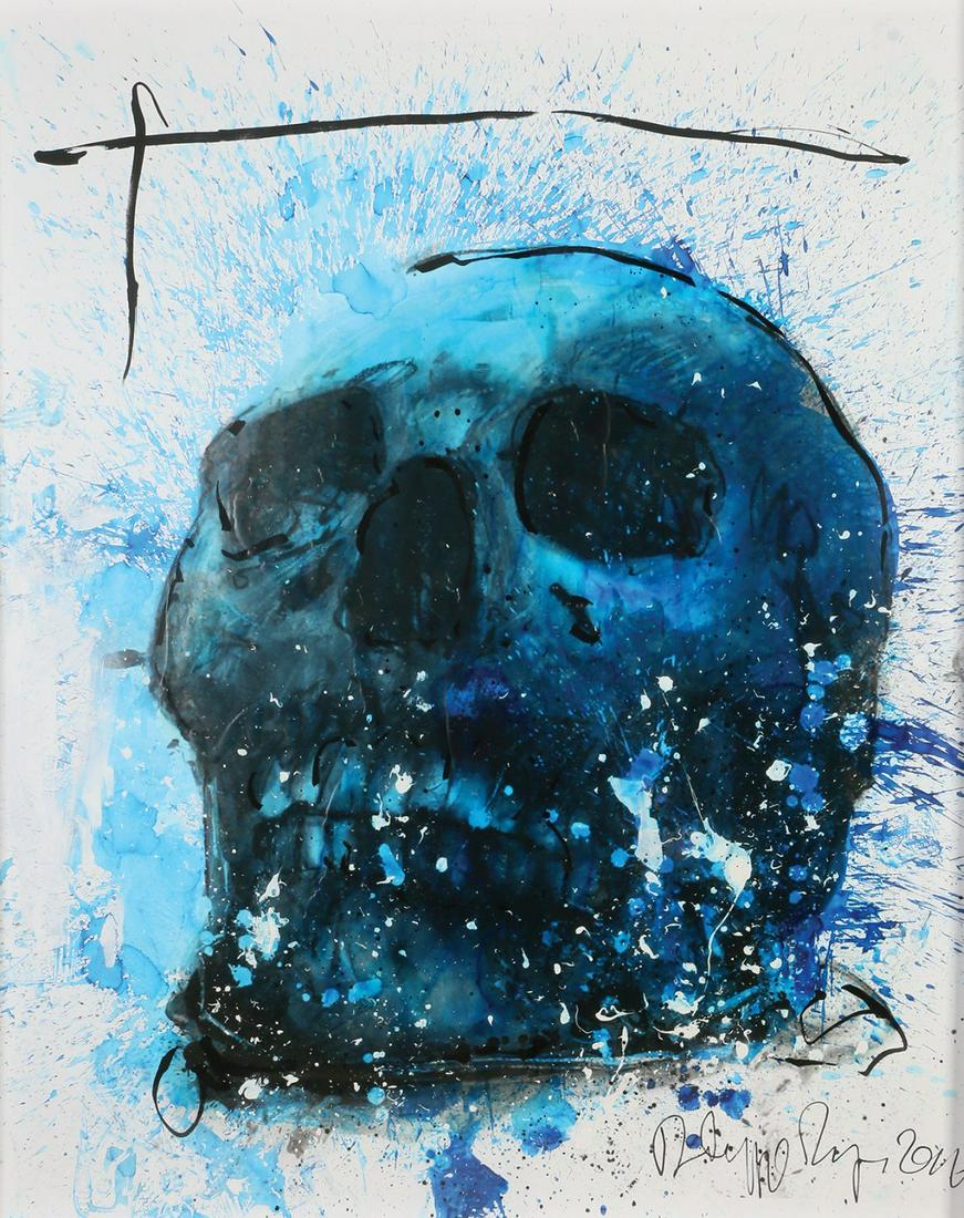 Philippe Pasqua (French): Skull, 2016,Mixed media on paper, 184X148 cm. Signed and dated.