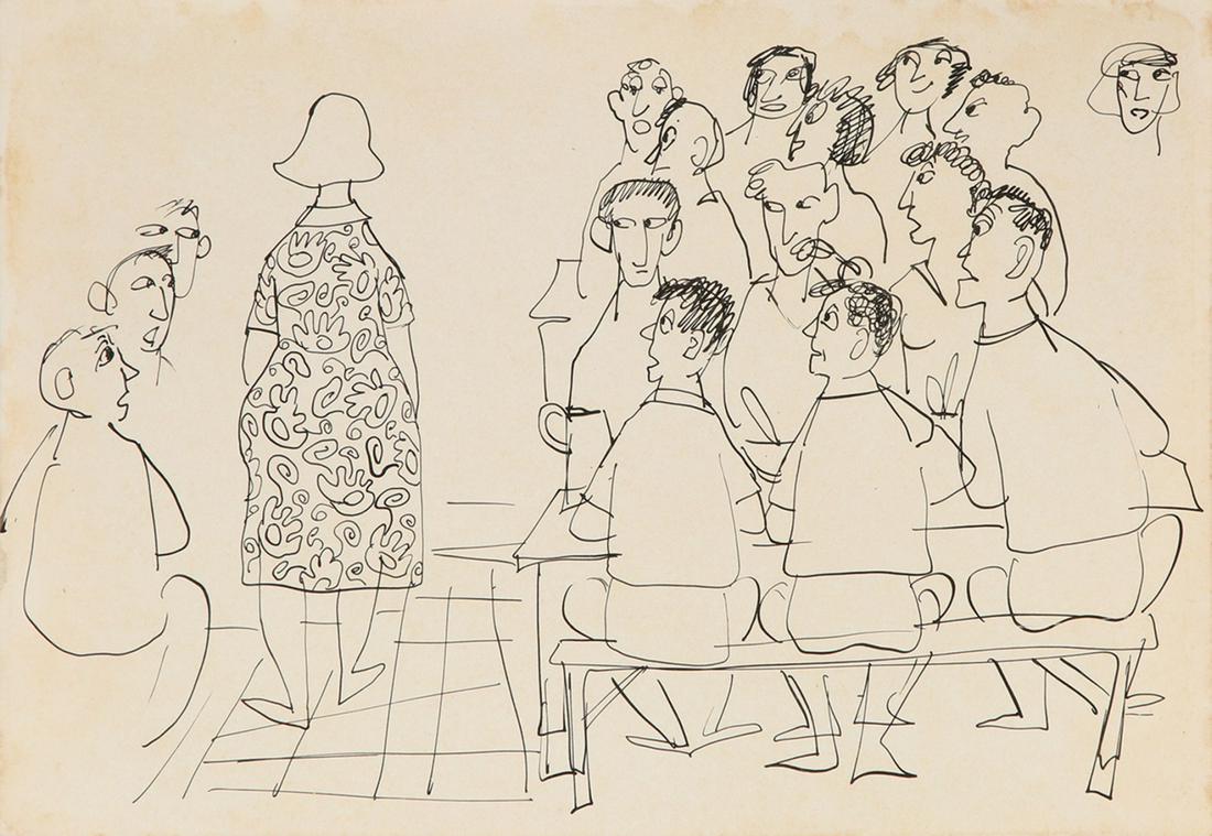 Shraga Weil (Israeli): The Dress, Ink on paper, 17X24 cm. Signed by the artist's stamp.