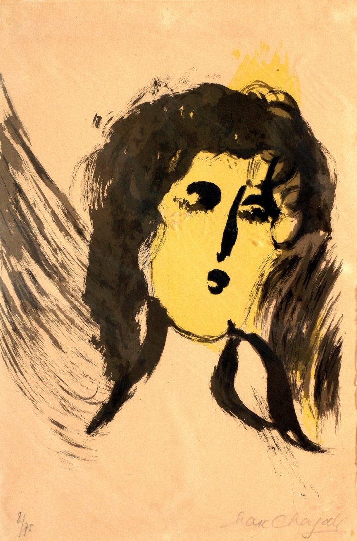 Marc Chagall: Young Girl, Lithography on paper, 37X27 cm. Signed and numbered 8/75.