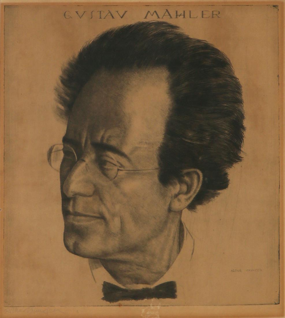 Arthur Paunzen: Gustav Mahler,Etching, 30X26 cm. Signed.