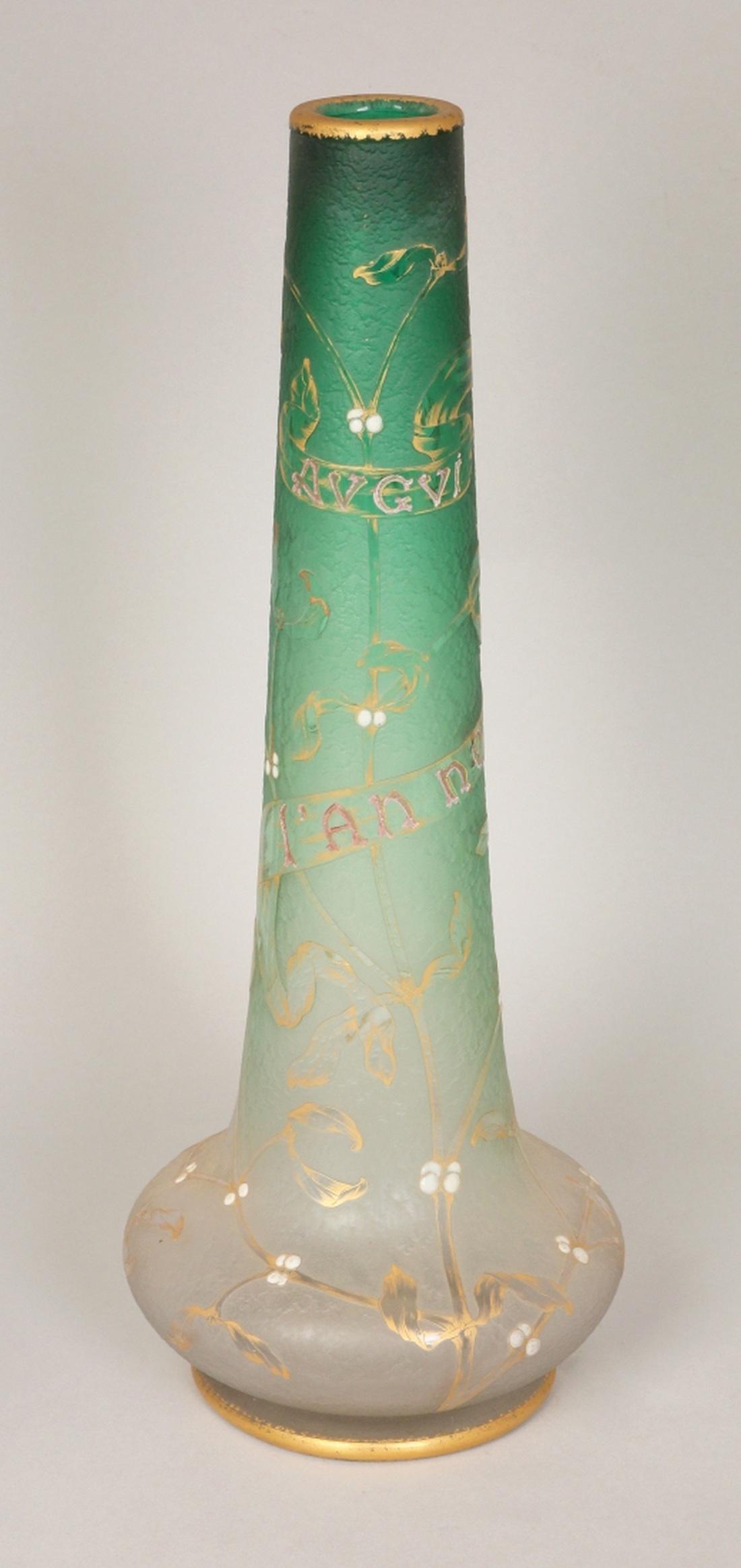 A DAUM NANCY CAMEO AND ENAMEL GLASS VASE: c. 1890. Inscribed. Gilt Daum Nancy and Cross of Lorraine mark. 49 cm highProvenance: Estate of Adv. Hanan Shanon