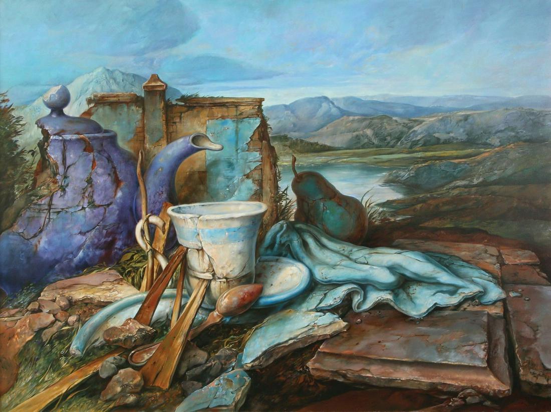 Samuel Bak: That is the Question, 1989,Oil on canvas, 105X140 cm.Signed and dated. Titled on the reverse.