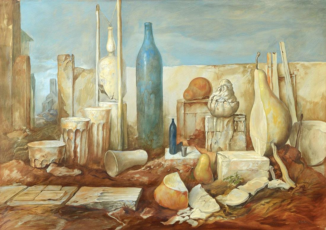 Samuel Bak: Still Life,Watercolor on paper, 70X100 cm.Signed.