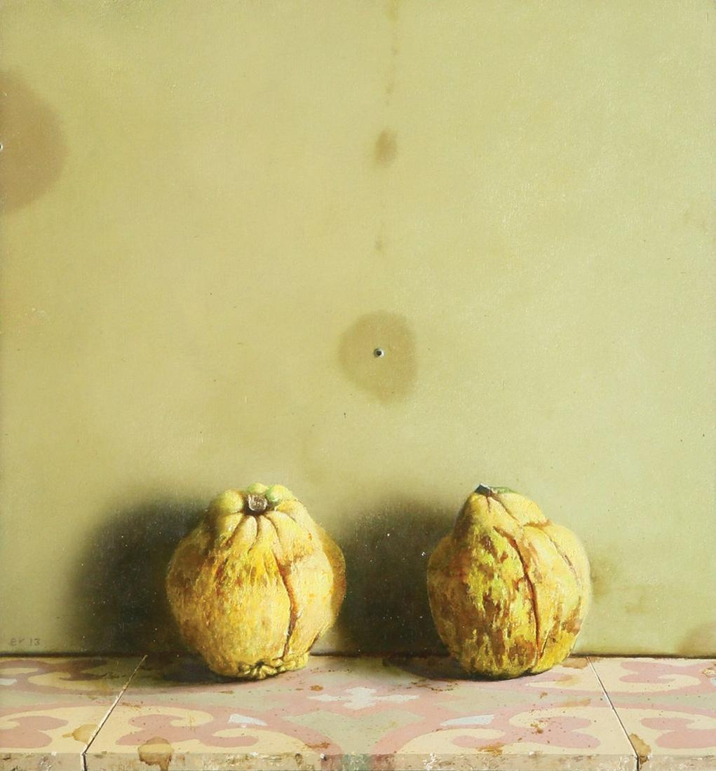 Eran Reshef: Quinces, 2013,Oil on board, 34.5X32 cm.Signed and datedSigned and dated on the reverse.