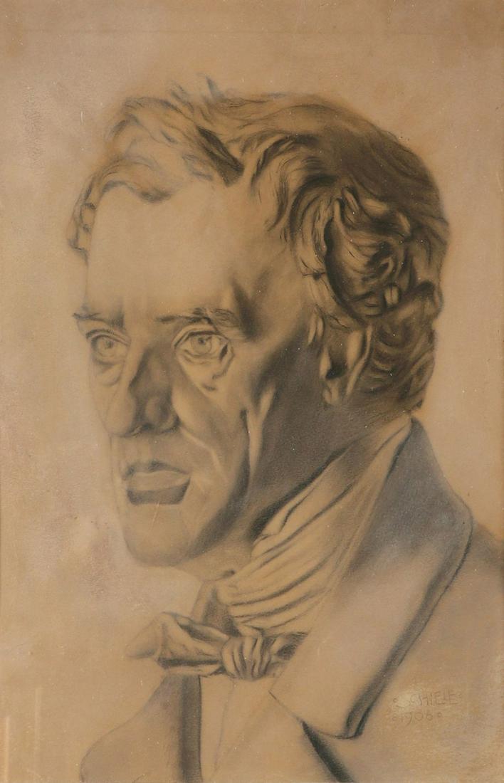 Attributed to Egon Schiele: Portrait of a Man, 1906,Pencil and charcoal on paper, 48X30 cm,Signed and dated.