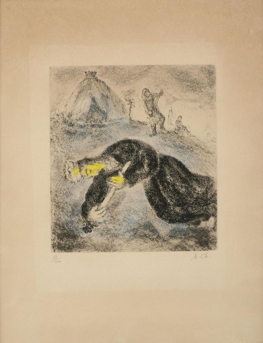 Marc Chagall: La Mort de Saul,Hand-painted engraving, 53X39 cm,Signed and numbered 53/100.Provenance: Roitman Family Collection.
