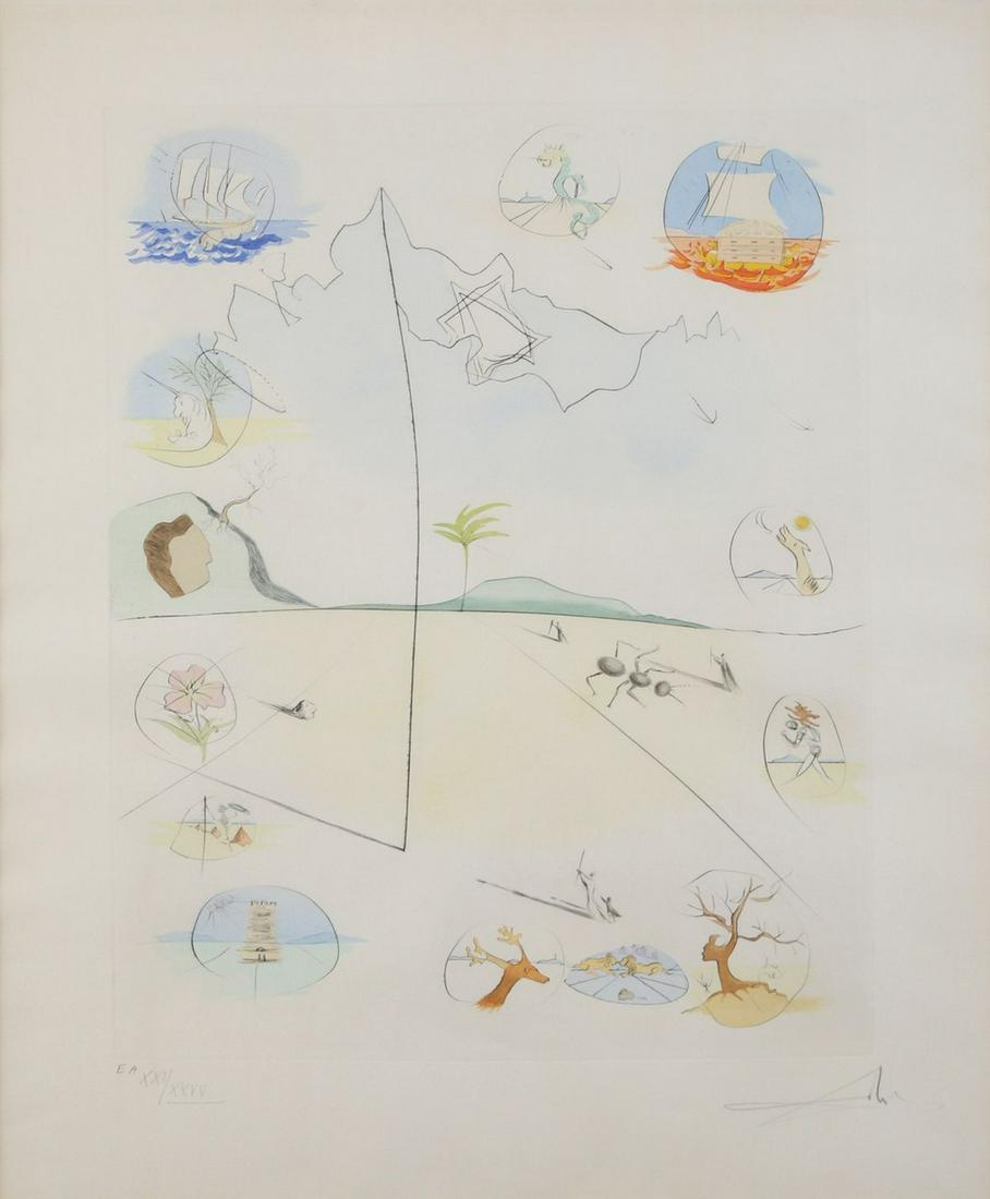 Salvador Dali: Twelve Tribes of Israel - Frontispiece, Etching with color, 65X49 cm, Signed and numbered EA XXI / XXXV.