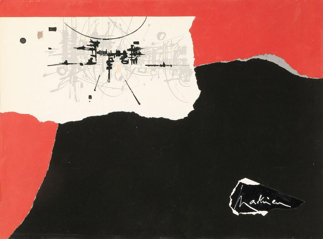 Georges Mathieu: Untitled, Mixed media and collage on paper, 50X65 cm. Signed.