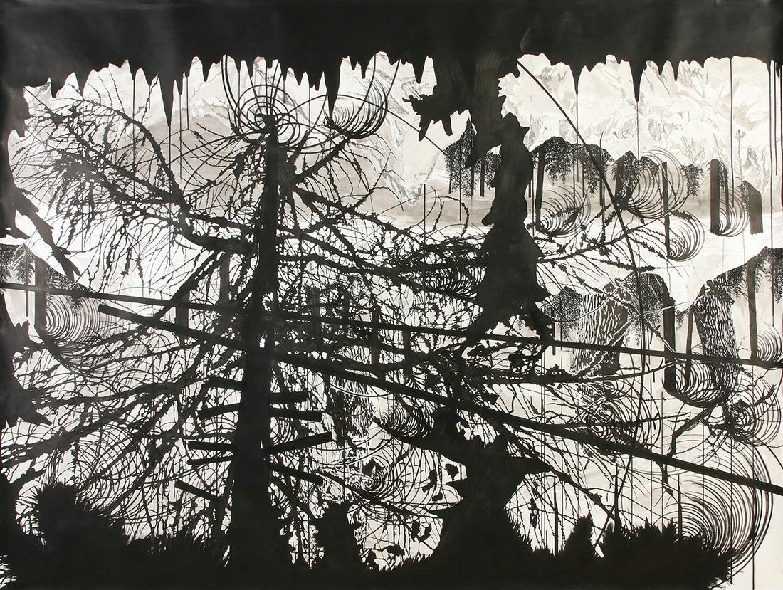Yehudit Sasportas: The Voices of the Night - The Swamp Series,Ink on paper,150X200 cm.