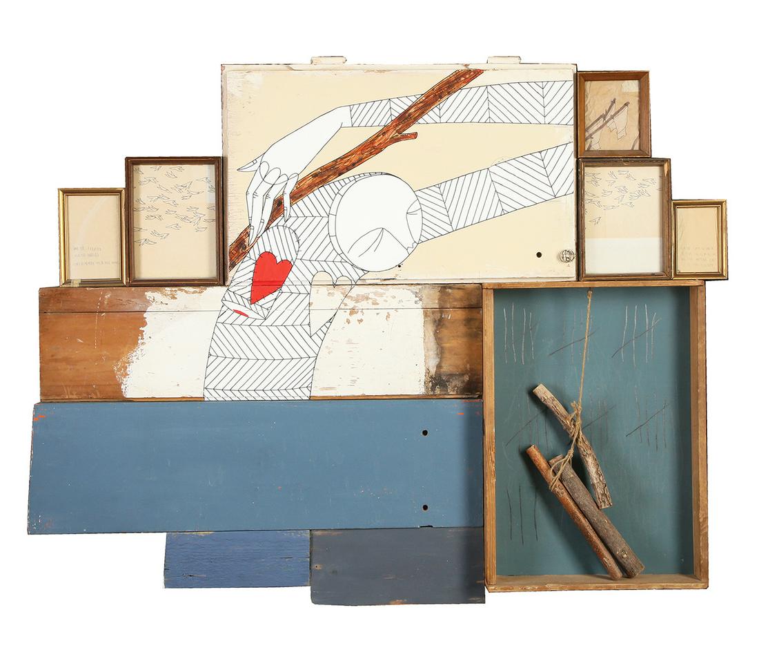 Know Hope - Adam Yekutieli: We Canâ€™t Remember Our Real Names,Mixed media on a wooden assembly,97X122 cm.Signed.