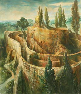 Samuel Bak: Castle with a Pear,1994, Oil on canvas, 65X54 cm. Signed and dated.