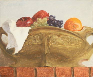 Avigdor Arikha: Fruit on the Table,Oil on canvas, 38X46 cm.Signed. Signed on the reverse.