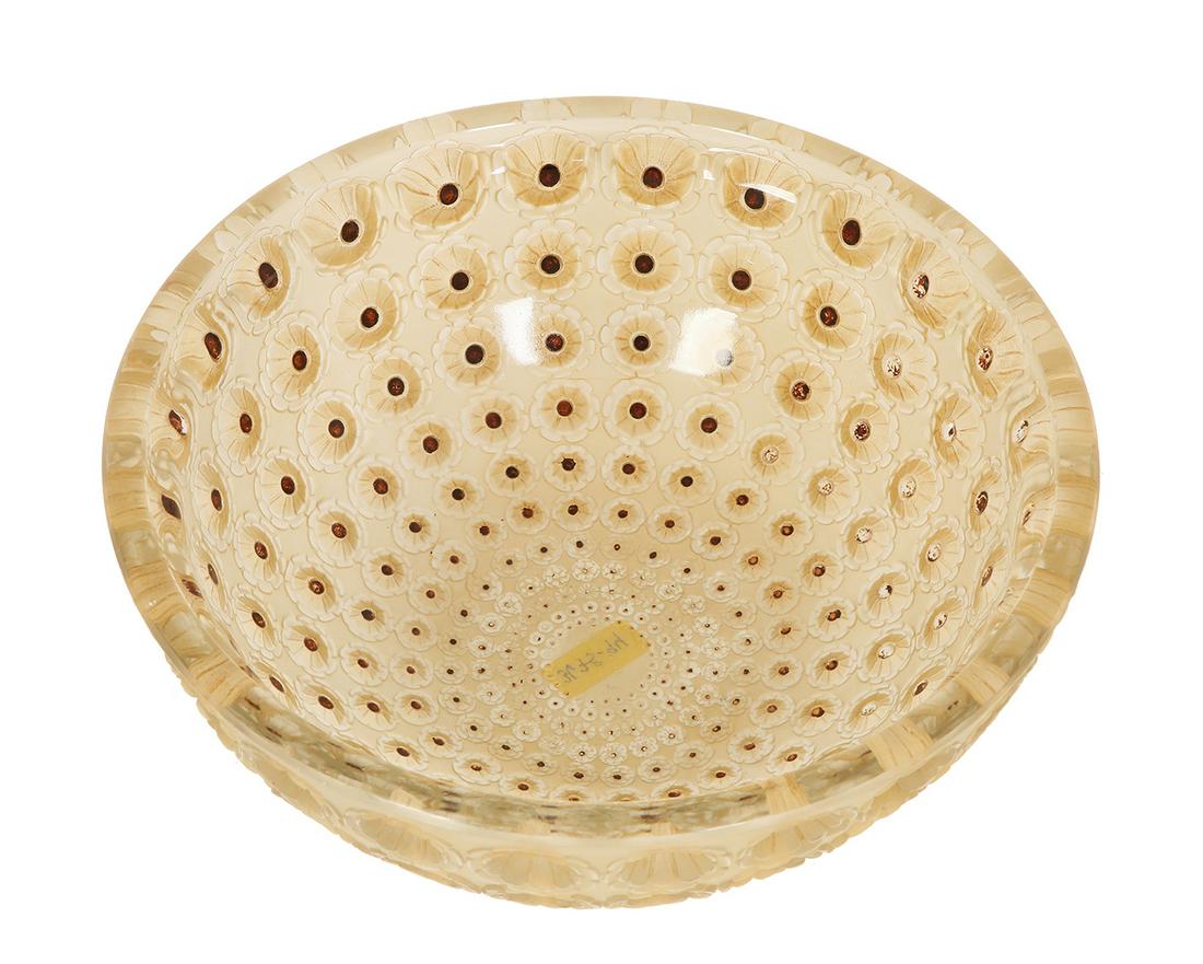 A LALIQUE 'NEMOURS' GLASS AND ENAMEL BOWL (1 of 2)