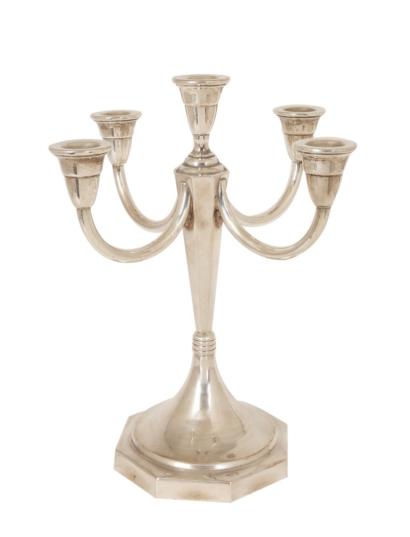 A SILVER ART DECO STYLE FIVE LIGHT CANDELABRA (1 of 1)