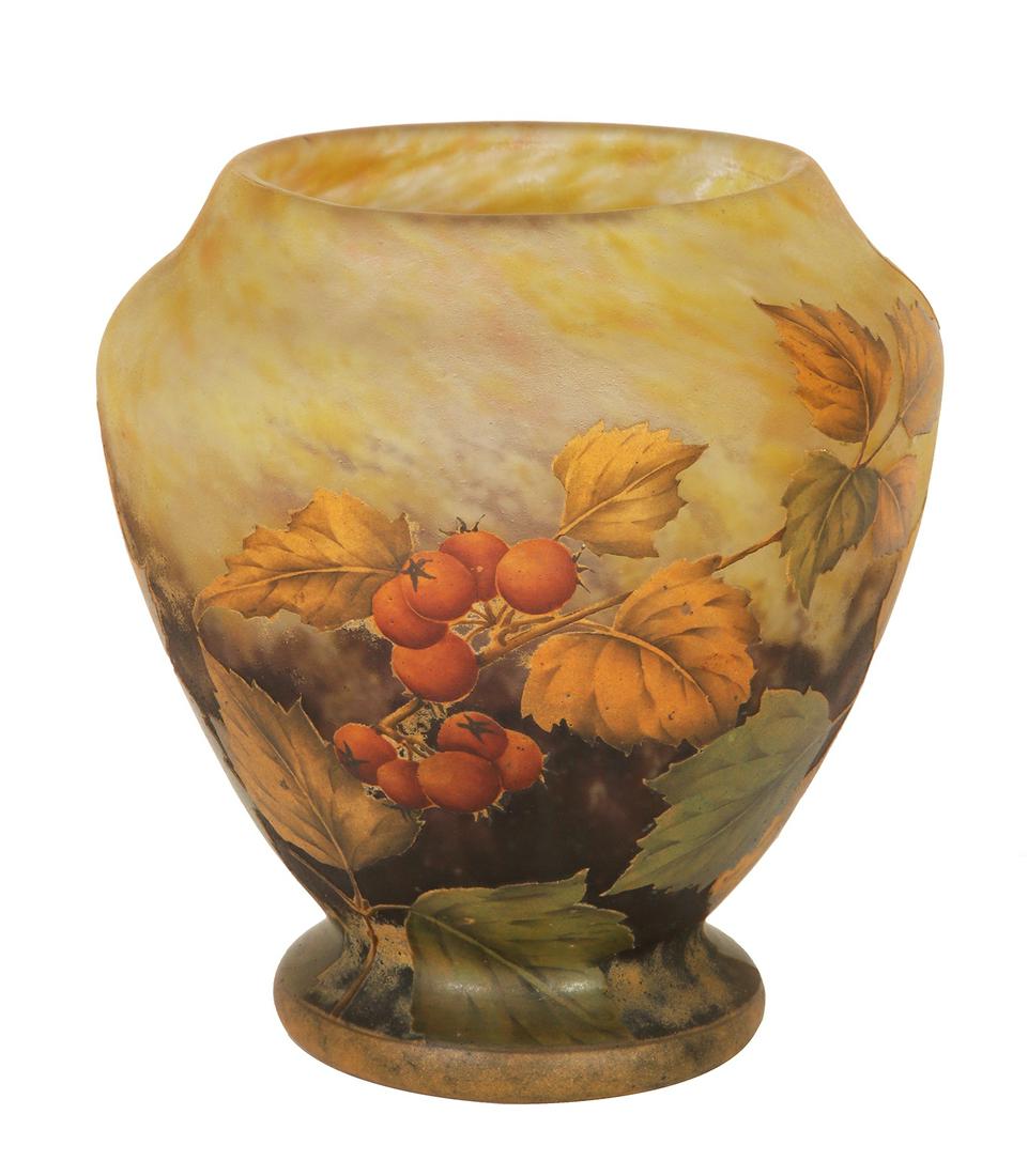 A DAUM NANCY CAMEO GLASS AND ENAMEL LARGE VASE (1 of 2)